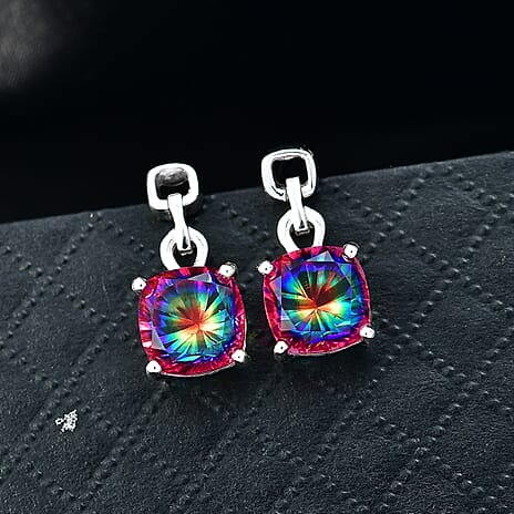 D'Joy Nebula Quartz Doublet Dangling Earring in Platinum Overlay Sterling Silver 5.54 Ct.