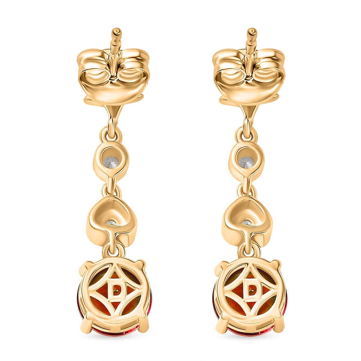 D'Joy Nebula Quartz Doublet & White Zircon Dangling Earring in 18K Yellow Gold Plated Sterling Silver 3.54 Ct.