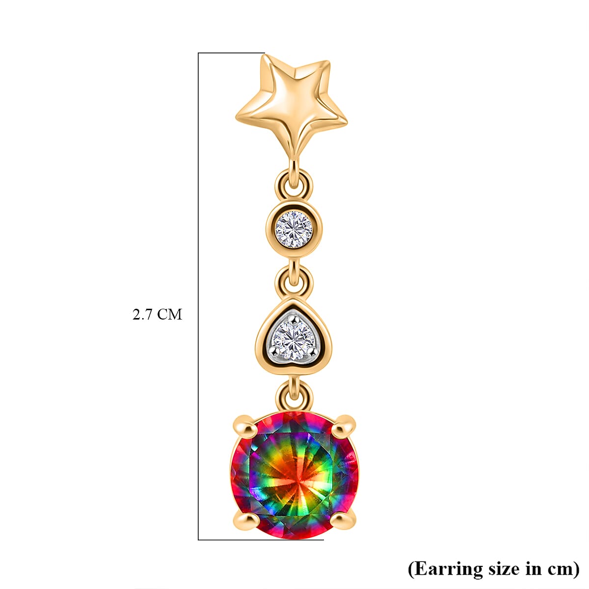 D'Joy Nebula Quartz Doublet & White Zircon Dangling Earring in 18K Yellow Gold Plated Sterling Silver 3.54 Ct.