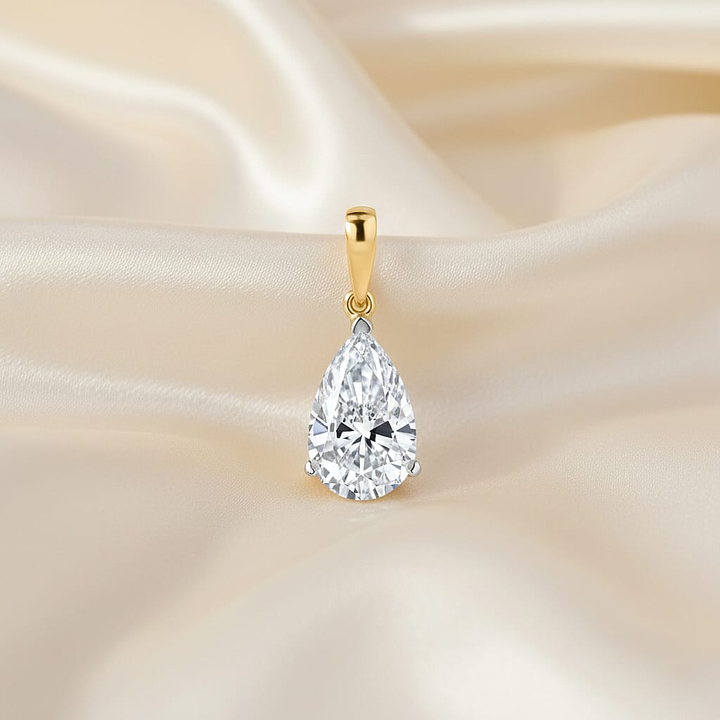 NY CloseOut Buy - 14K Yellow Gold Pear Cut Lab Grown Diamond (SI-GH) Solitaire Pendant 2.00 Ct.