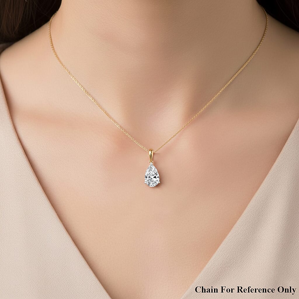 NY CloseOut Buy - 14K Yellow Gold Pear Cut Lab Grown Diamond (SI-GH) Solitaire Pendant 2.00 Ct.