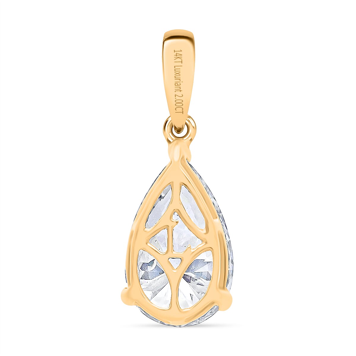NY CloseOut Buy - 14K Yellow Gold Pear Cut Lab Grown Diamond (SI-GH) Solitaire Pendant 2.00 Ct.