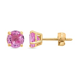 LUXORO 14K Yellow Gold AAA Pink Sapphire Solitaire Stud Earring, 1.10 Ct.
