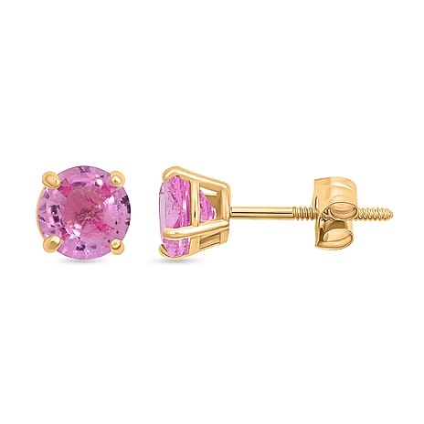 Luxoro 14K Yellow Gold AAA Pink Sapphire Earring, Gold Wt.0.46 Gms  1.100  Ct.