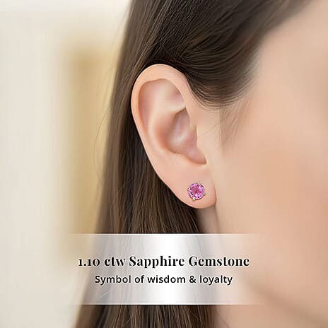 Luxoro 14K Yellow Gold AAA Pink Sapphire Earring, Gold Wt.0.46 Gms  1.100  Ct.