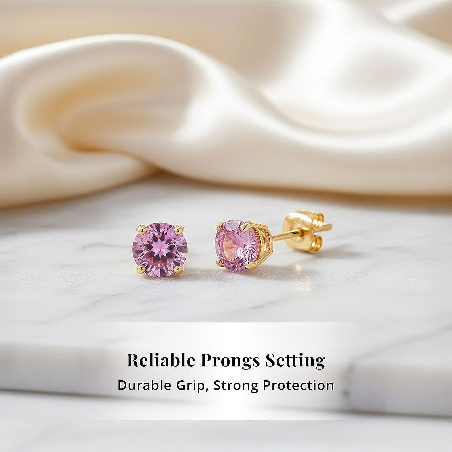 Luxoro 14K Yellow Gold AAA Pink Sapphire Earring, Gold Wt.0.46 Gms  1.100  Ct.