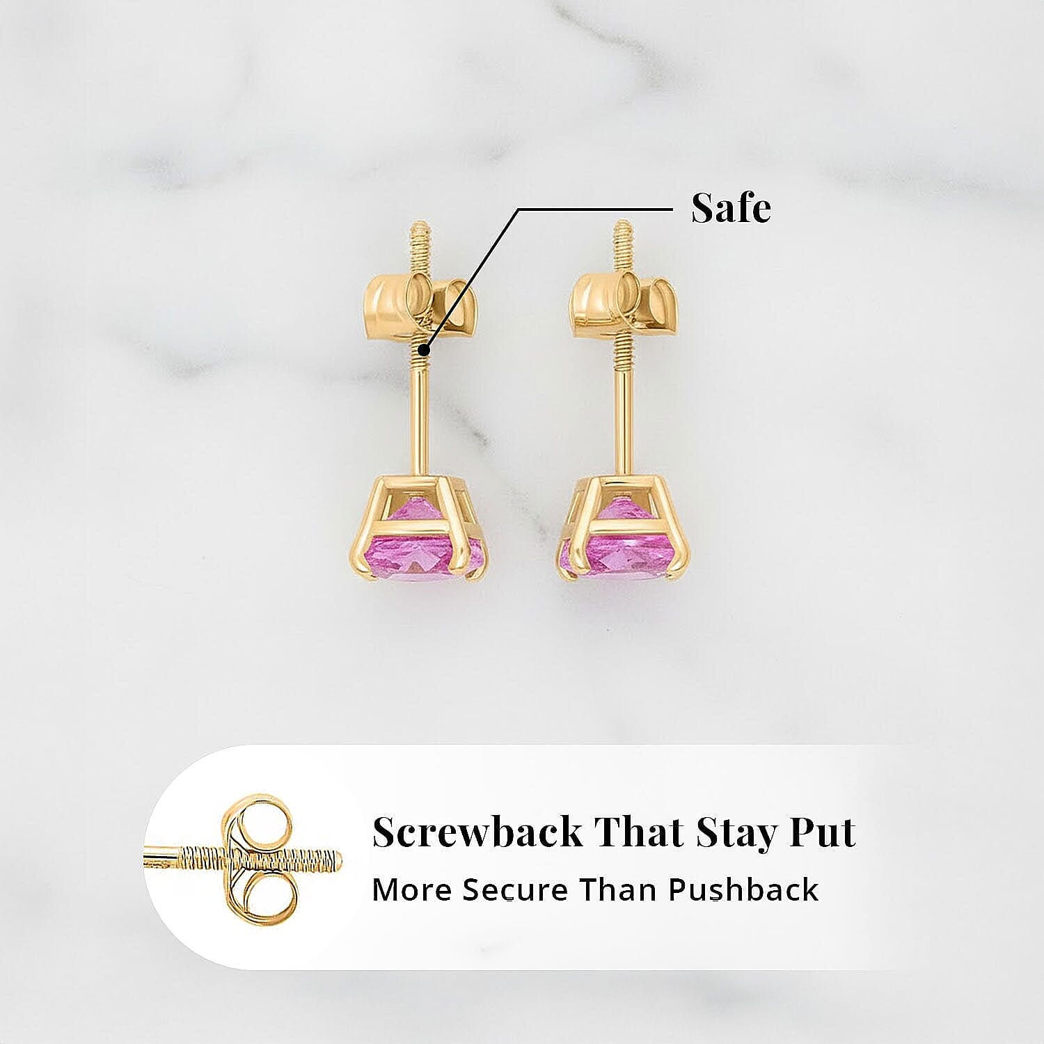 Luxoro 14K Yellow Gold AAA Pink Sapphire Earring, Gold Wt.0.46 Gms  1.100  Ct.