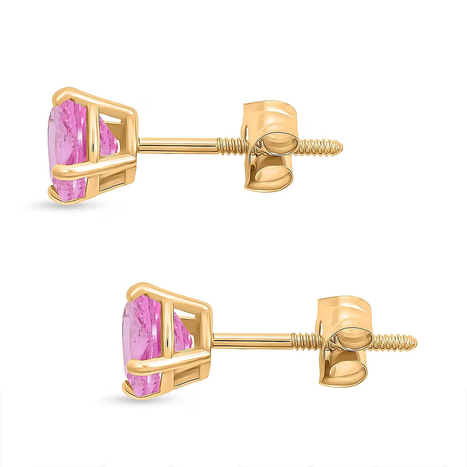 Luxoro 14K Yellow Gold AAA Pink Sapphire Earring, Gold Wt.0.46 Gms  1.100  Ct.