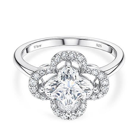 D'Joy Moissanite Floral Halo Ring in Rhodium Overlay Sterling Silver  4.64 Ct.