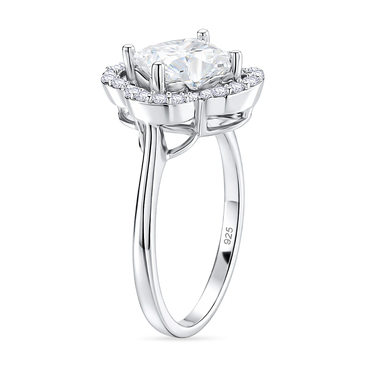 D'Joy Moissanite Floral Halo Ring in Rhodium Overlay Sterling Silver  4.64 Ct.