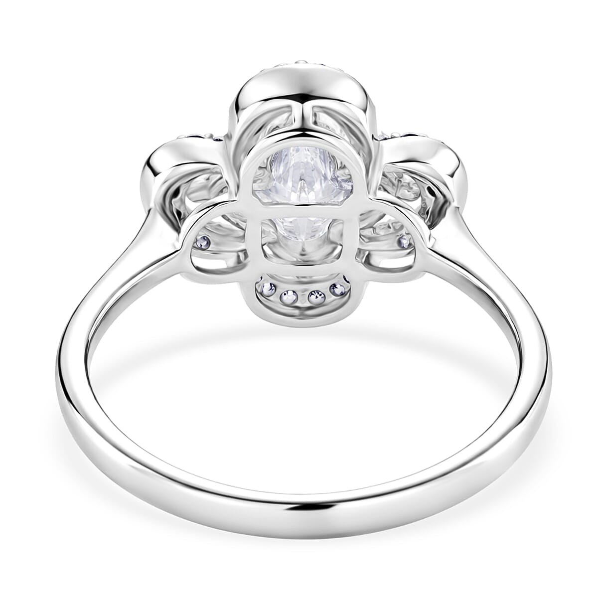 D'Joy Moissanite Floral Halo Ring in Rhodium Overlay Sterling Silver  4.64 Ct.