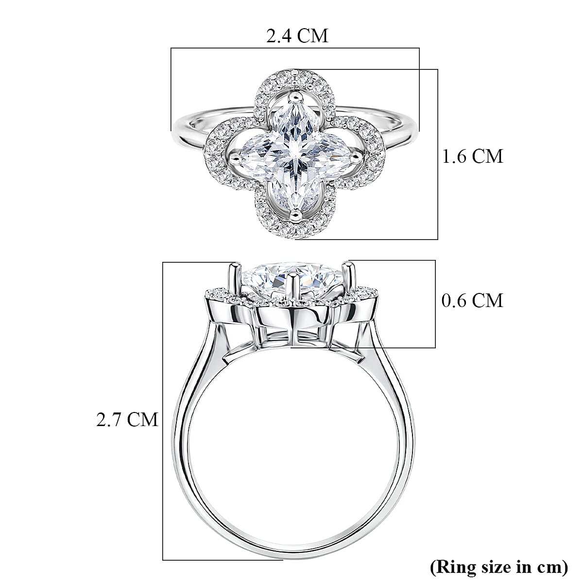 D'Joy Moissanite Floral Halo Ring in Rhodium Overlay Sterling Silver  4.64 Ct.