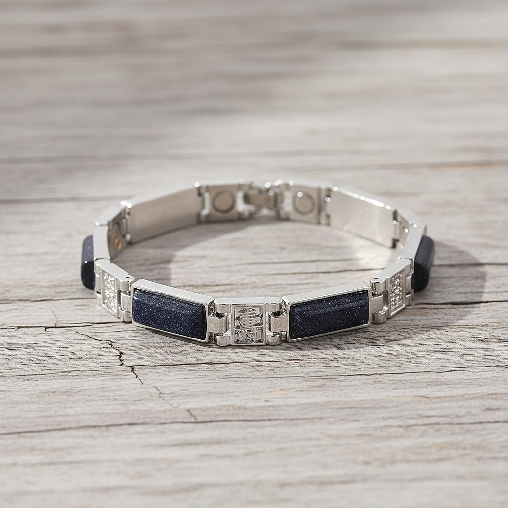 Designer Inspired- Blue Sand Stone Magnetic Therapy Bracelet (Size - 7.5) .