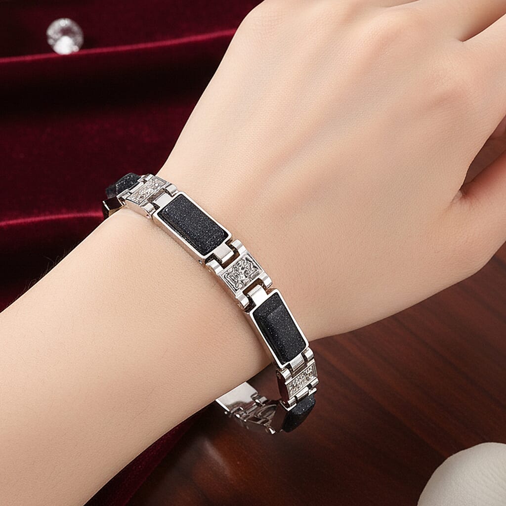 Designer Inspired- Blue Sand Stone Magnetic Therapy Bracelet (Size - 7.5) .