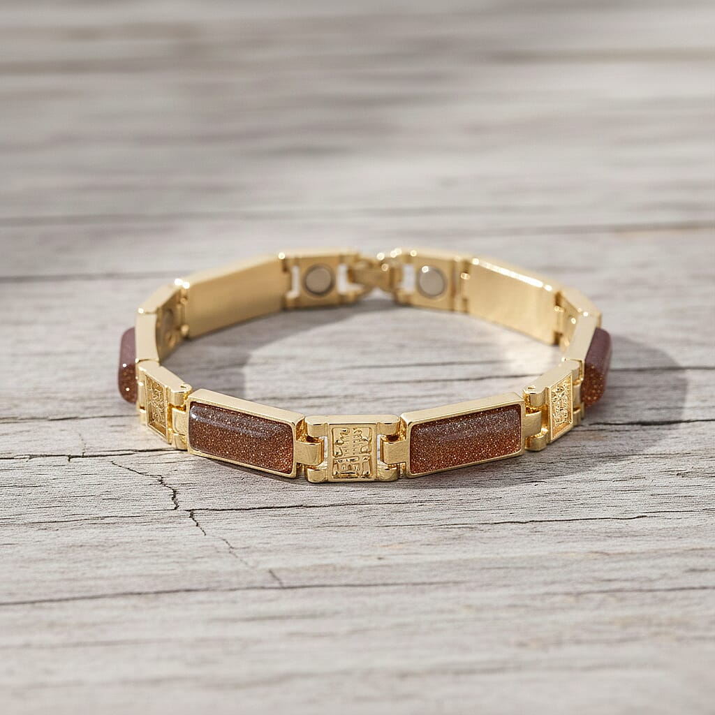 Designer Inspired- Gold Sand Stone Magnetic Therapy Bracelet (Size - 7.5) .