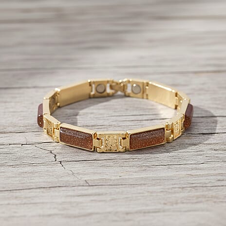 Designer Inspired- Gold Sandstone Magnetic Therapy Bracelet (Size - 7.25) 16.00 Ct