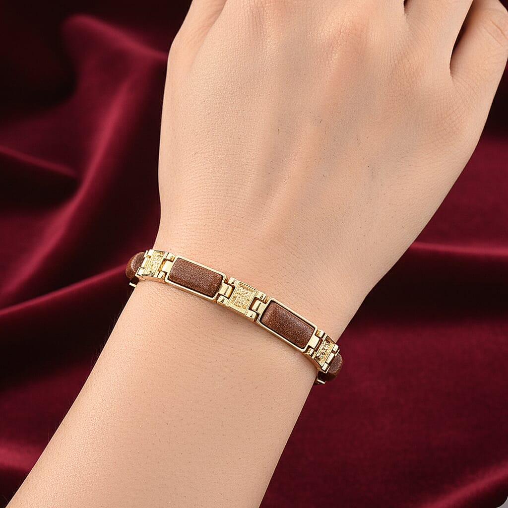 Designer Inspired- Gold Sand Stone Magnetic Therapy Bracelet (Size - 7.5) .