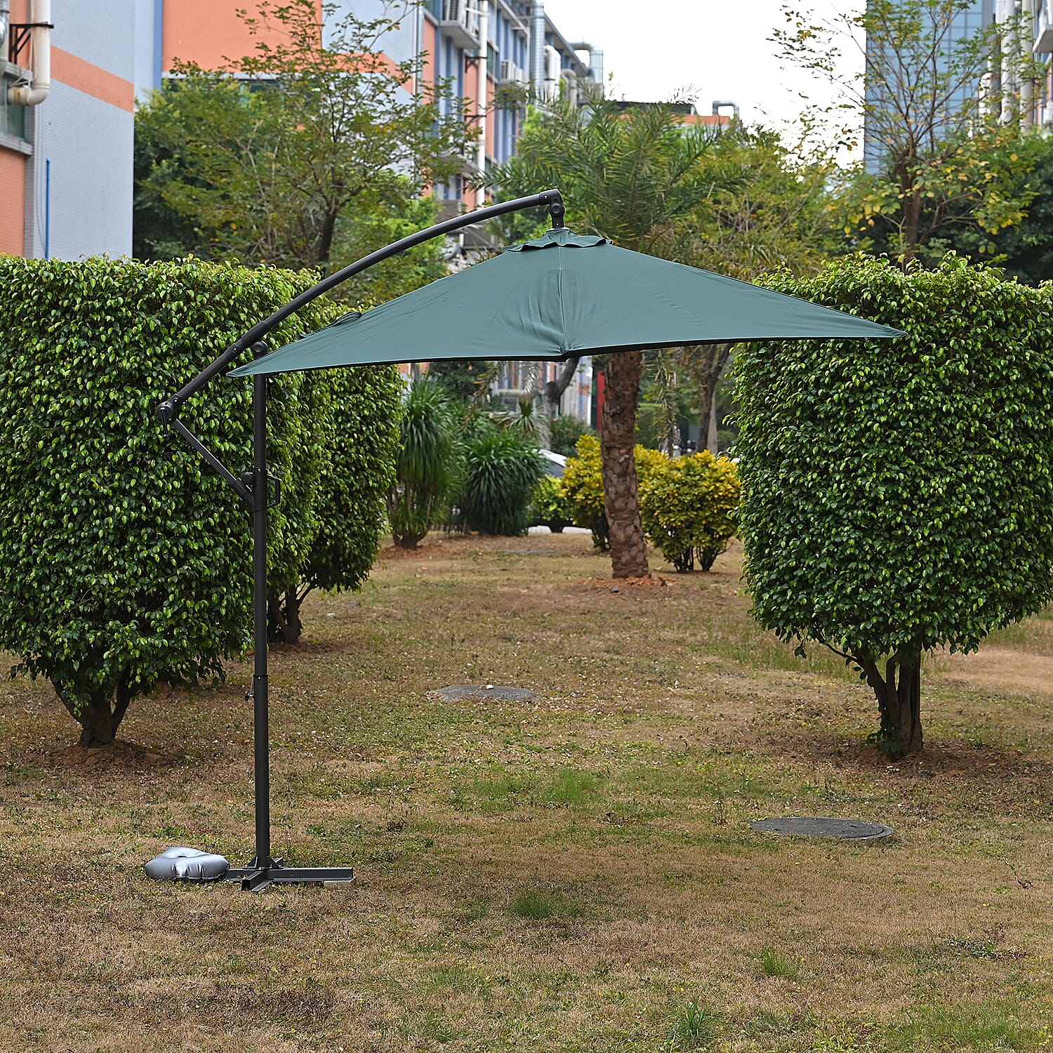 Cantilever Banana Umbrella - Overhanging 6-Rib Garden Parasol (3m) - Green