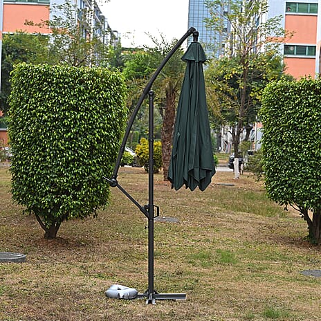 Cantilever Banana Umbrella - Overhanging 6-Rib Garden Parasol (3m) - Green