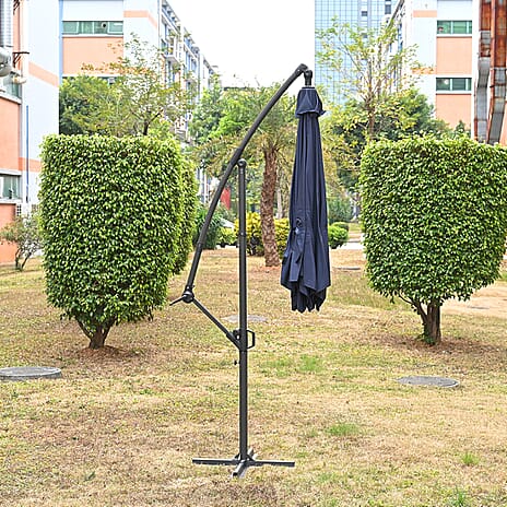 Cantilever Banana Umbrella - Overhanging 6-Rib Garden Parasol (3m) - Blue
