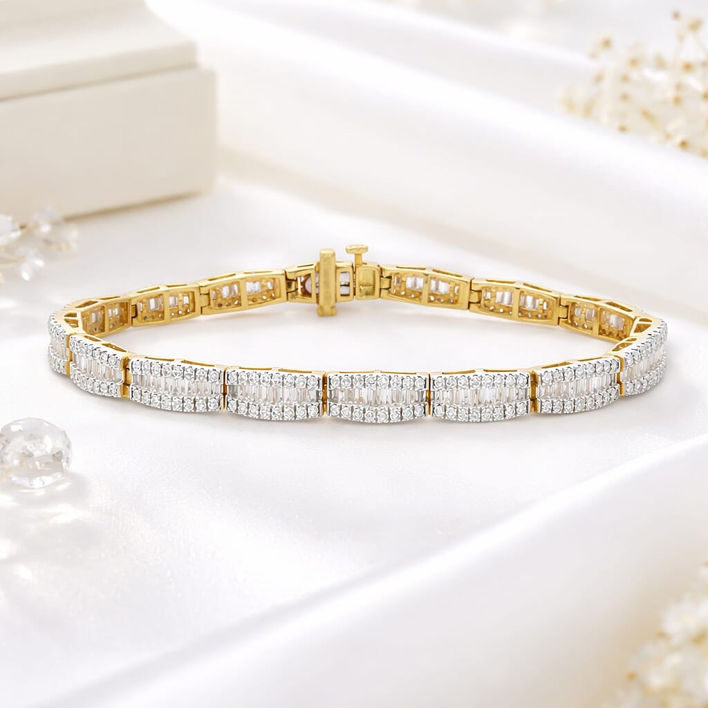 NY Close Out Deal- Luxuriant Lab Grown Diamond (SI-GH) Bracelet (Size - 7.5) in 18K YG Vermeil Sterling Silver 4.25 Ct.
