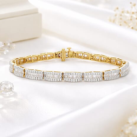 NY Close Out Deal- Luxuriant Lab Grown Diamond (SI-GH) Bracelet (Size - 7.5) in 18K Vermeil Yellow Gold Plated Sterling Silver 4.25 Ct.