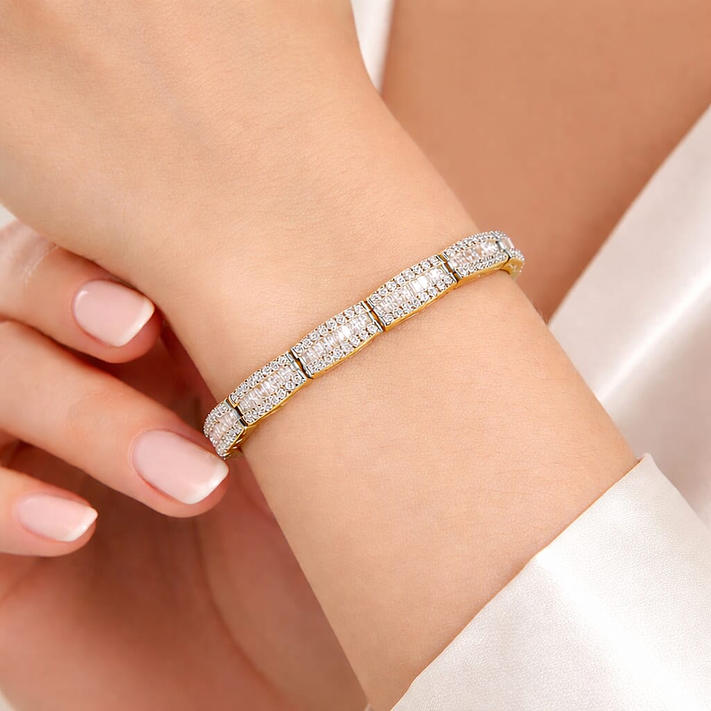 NY Close Out Deal- Luxuriant Lab Grown Diamond (SI-GH) Bracelet (Size - 7.5) in 18K YG Vermeil Sterling Silver 4.25 Ct.