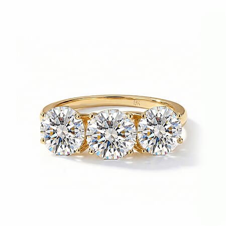 LUXURIANT 3 Ct. Lab Grown Diamond Trilogy Ring in 18K Yellow Gold, IGI Certified