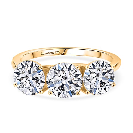 Luxuriant 18K Yellow Gold IGI Certified Lab Grown Diamond (VS-EF) Trilogy Ring 3.00 Ct.