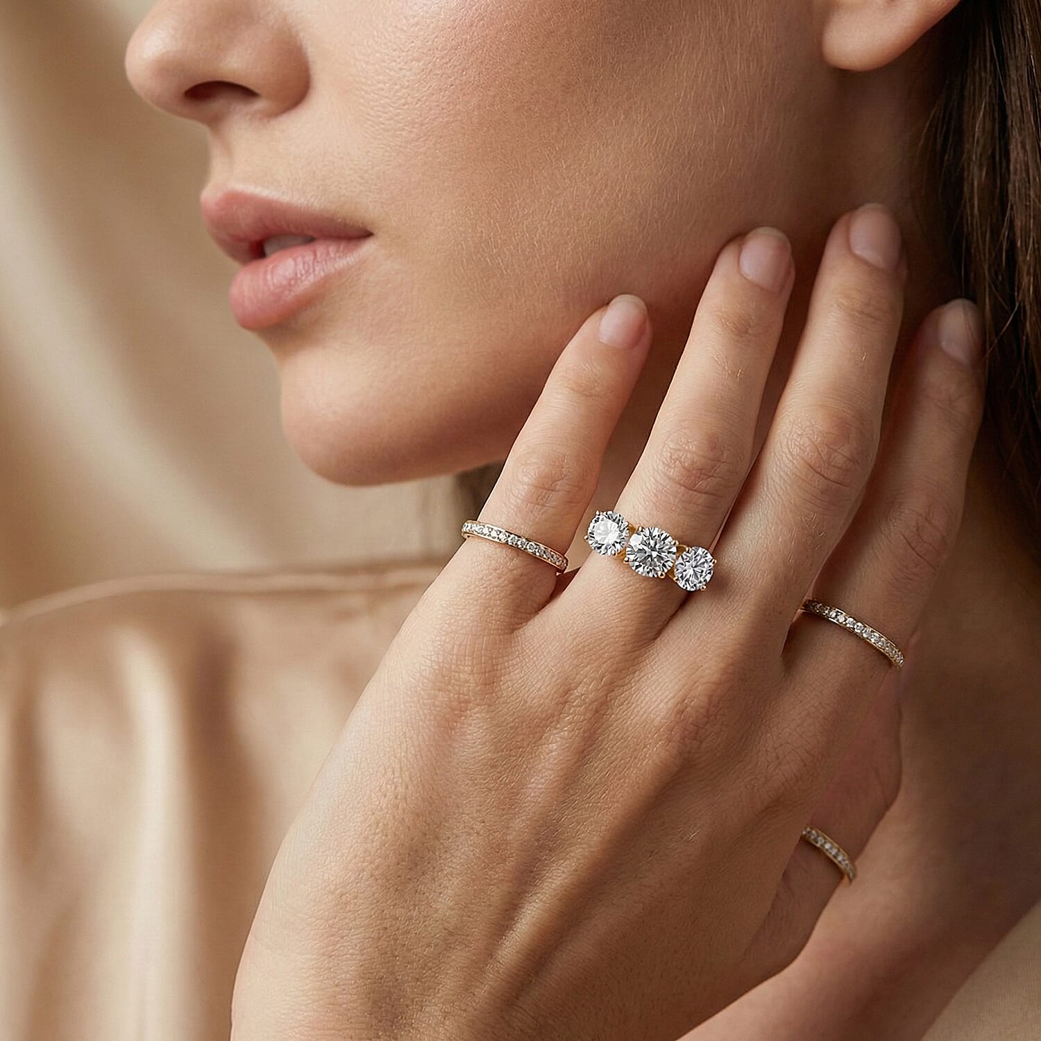 Luxuriant 18K Yellow Gold IGI Certified Lab Grown Diamond (VS-EF) Trilogy Ring 3.00 Ct.