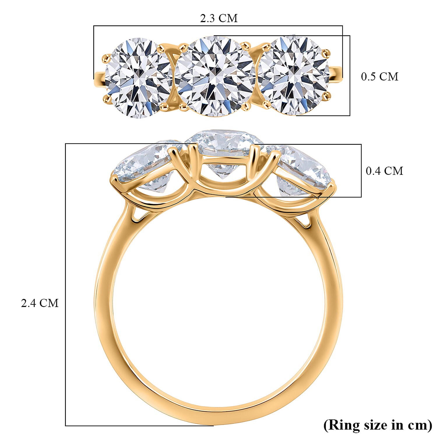 Luxuriant 18K Yellow Gold IGI Certified Lab Grown Diamond (VS-EF) Trilogy Ring 3.00 Ct.