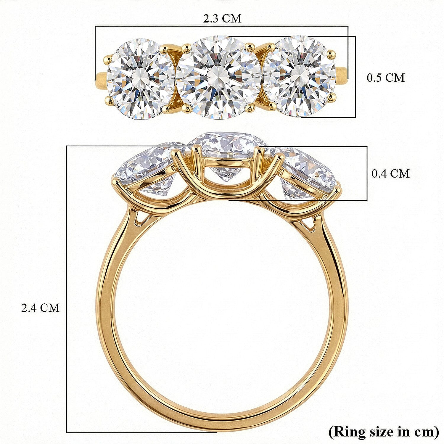Luxuriant 18K Yellow Gold IGI Certified Lab Grown Diamond (VS-EF) Trilogy Ring 3.00 Ct.