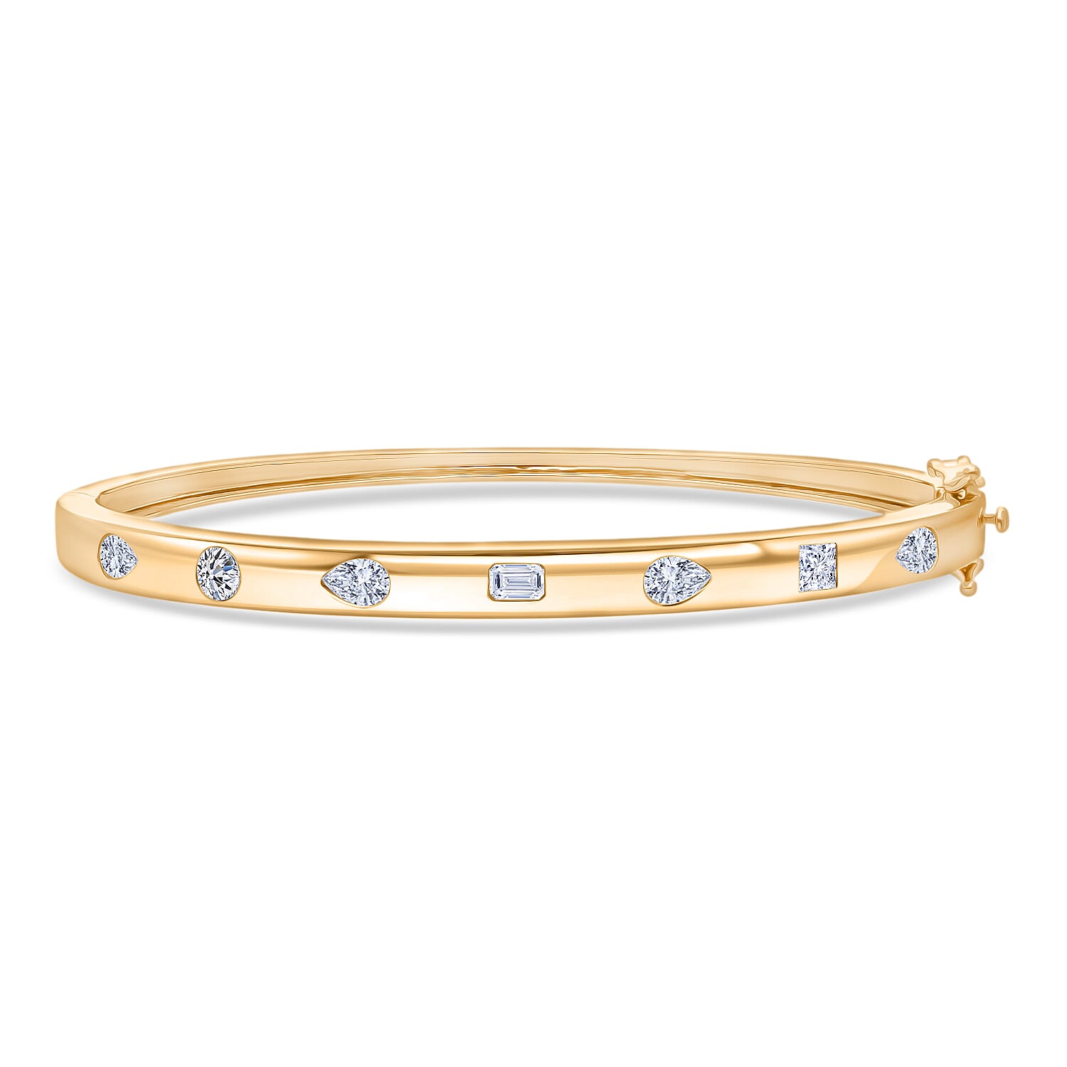 Luxuriant Lab Grown Diamond (VS-EF) Bangle (Size - 7.5) in 18K Vermeil Yellow Gold Plated Sterling Silver 2.00 Ct, Silver Wt. 17.00 Gms