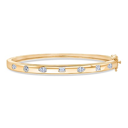 LUXURIANT 2 Ct. Lab Grown Diamond Half-Eternity Openable Bangle (Size - 7.5) in 18K Vermeil Yellow Gold Over Sterling Silver (VS-EF)