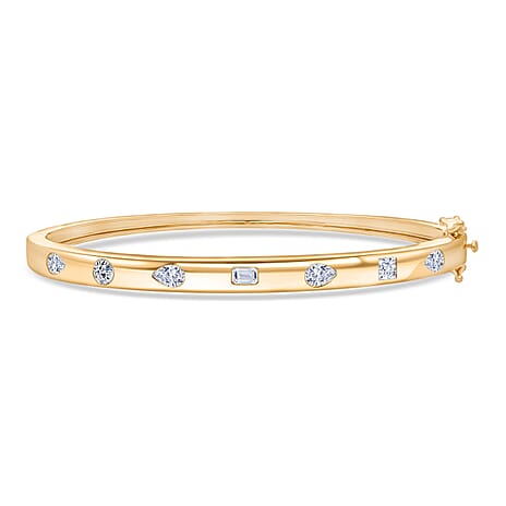 Luxuriant Lab Grown Diamond (VS-EF) Bangle (Size - 7.5) in 18K Vermeil Yellow Gold Plated Sterling Silver 2.00 Ct, Silver Wt. 17.00 Gms