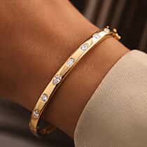 LUXURIANT 2 Ct. Lab Grown Diamond Half-Eternity Openable Bangle (Size - 7.5) in 18K Vermeil Yellow Gold Over Sterling Silver (VS-EF)
