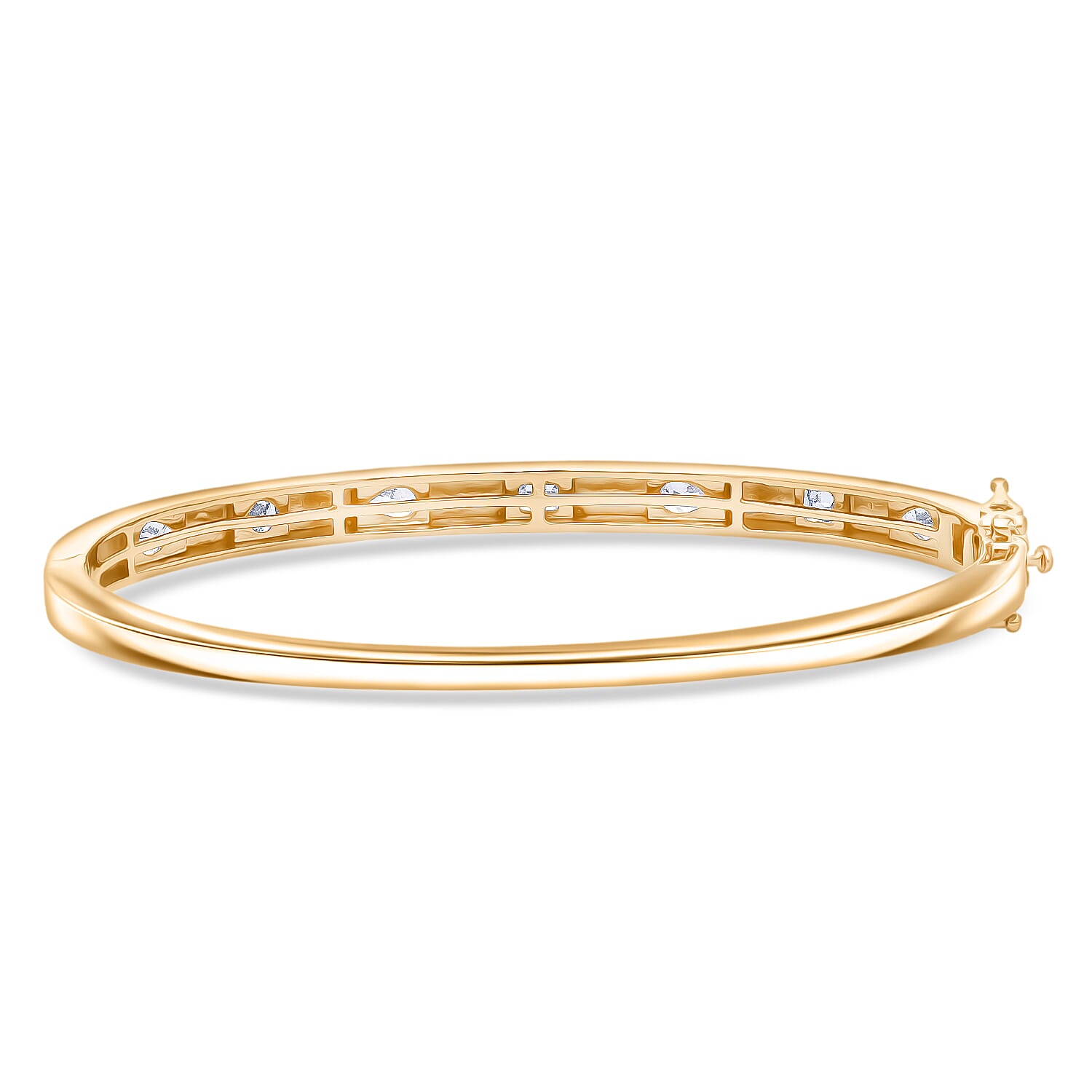 Luxuriant Lab Grown Diamond (VS-EF) Bangle (Size - 7.5) in 18K Vermeil Yellow Gold Plated Sterling Silver 2.00 Ct, Silver Wt. 17.00 Gms
