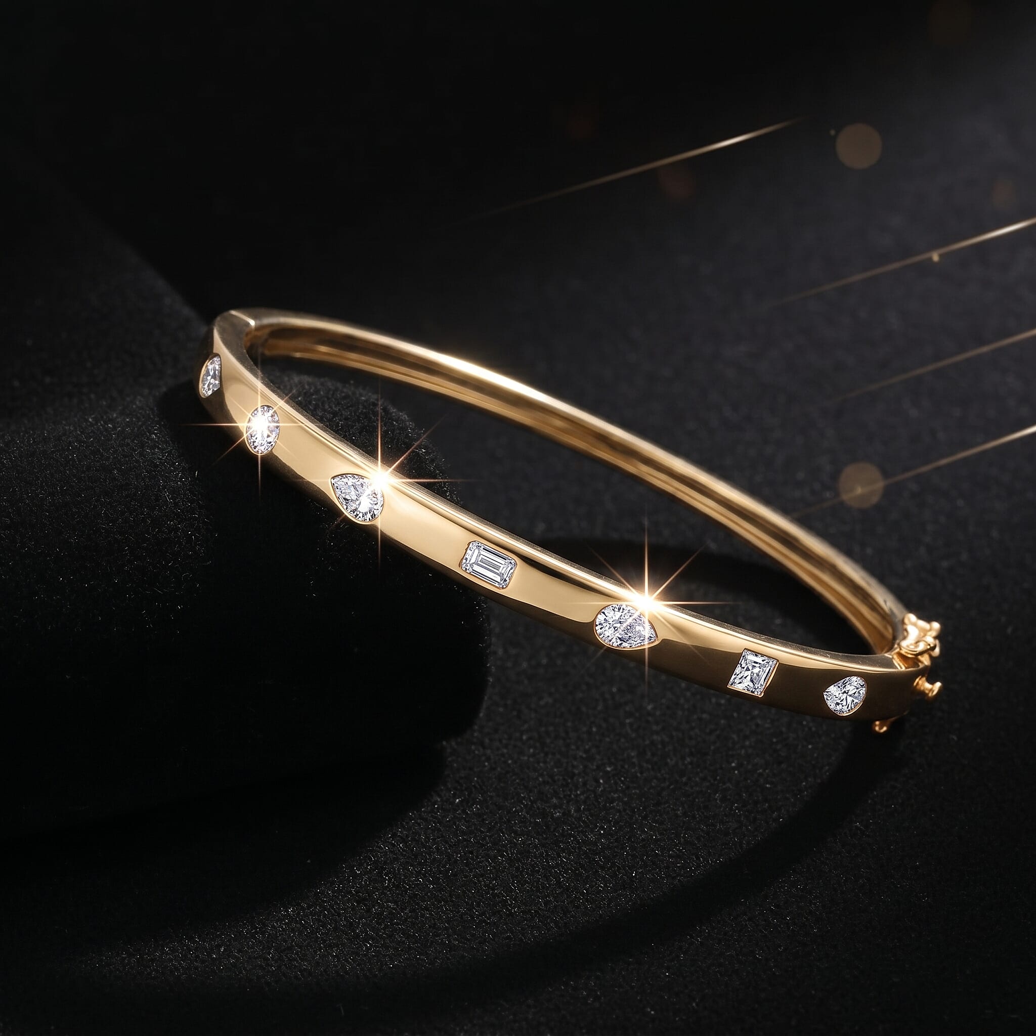 Luxuriant Lab Grown Diamond (VS-EF) Bangle (Size - 7.5) in 18K Vermeil Yellow Gold Plated Sterling Silver 2.00 Ct, Silver Wt. 17.00 Gms