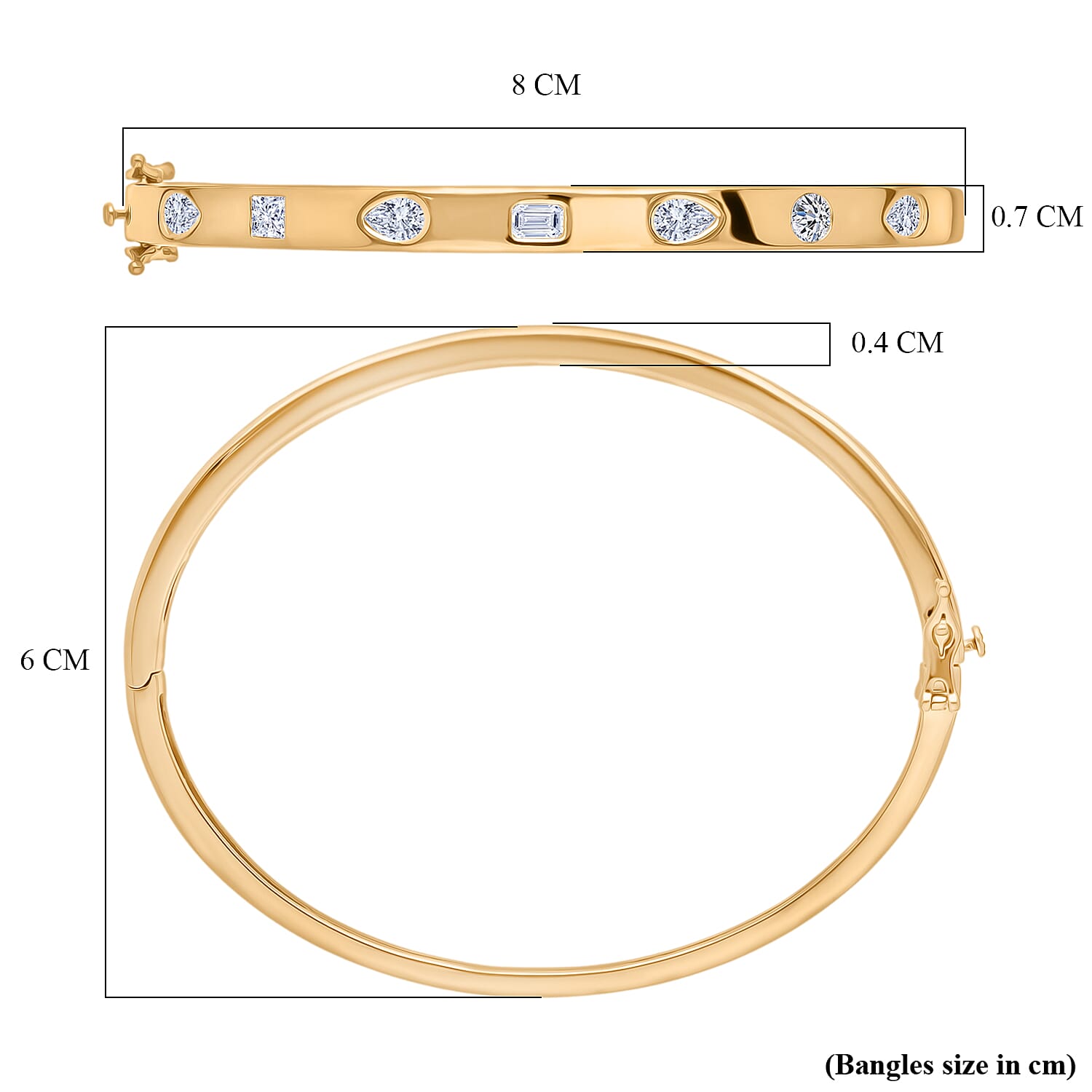 Luxuriant Lab Grown Diamond (VS-EF) Bangle (Size - 7.5) in 18K Vermeil Yellow Gold Plated Sterling Silver 2.00 Ct, Silver Wt. 17.00 Gms