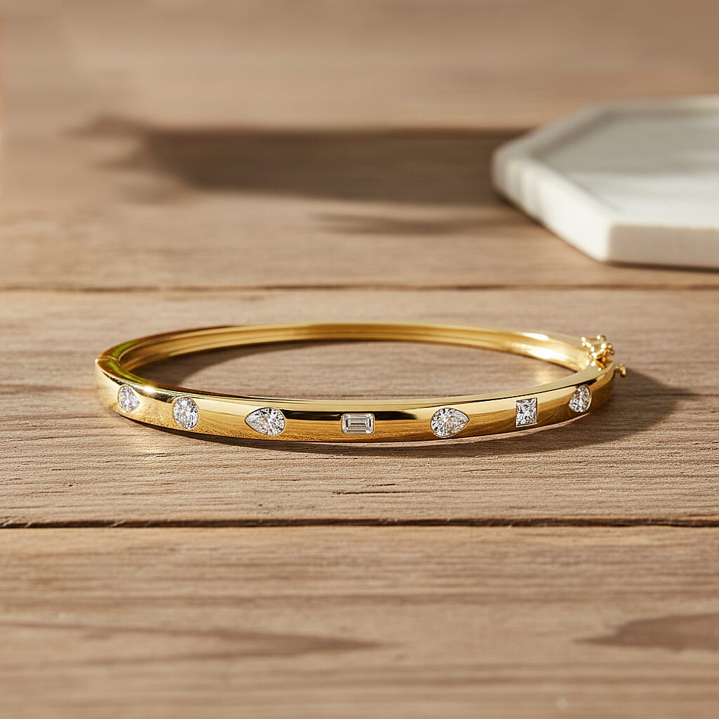 Luxuriant Lab Grown Diamond (VS-EF) Bangle (Size - 7.5) in 18K YG Vermeil Sterling Silver 2.00 Cts