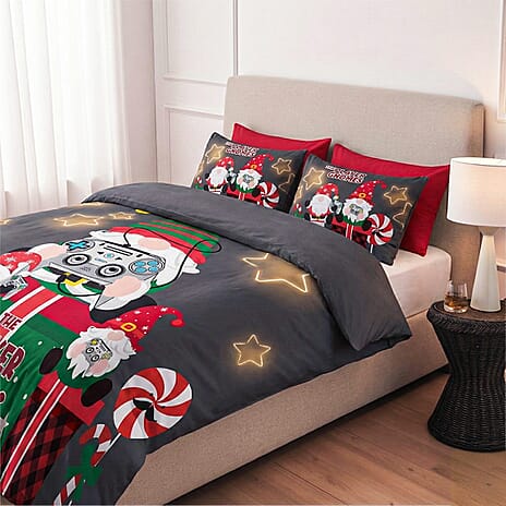 Set of 3 The Player Gnomes Print Bedding Set - Duvet Cover - 2 Pillow Cases (200 x 200 cm) - Green
