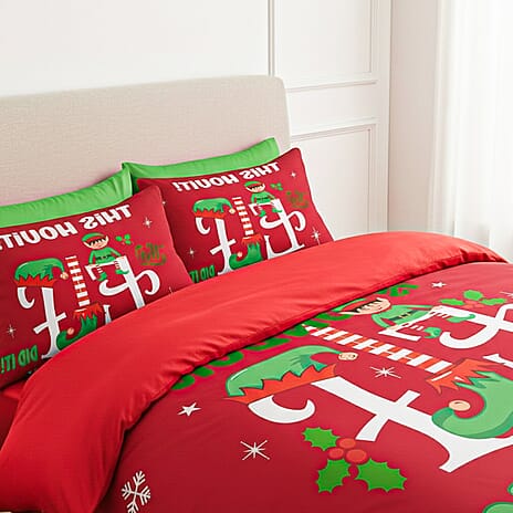 Elf Surveillance Print Christmas Bedding Set - Duvet Cover - 1 x Pillow Cases (137 x 200 cm) - Multicolour