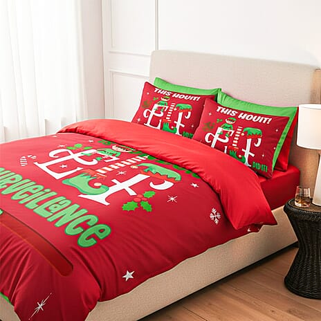Set of 3 Elf Surveillance Print Christmas Bedding Set - Duvet Cover - 2 Pillow Cases (200 x 200 cm) - Multicolour