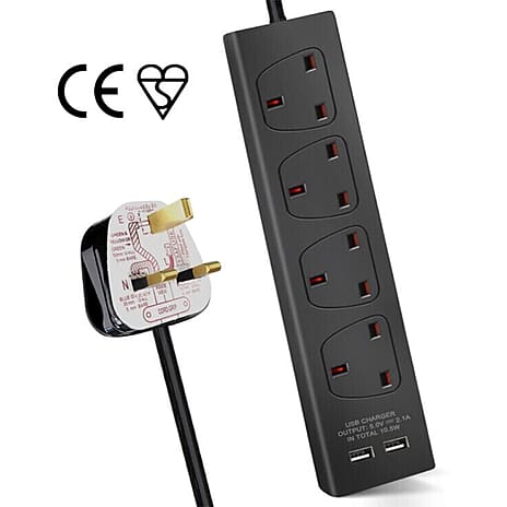 ONE TIME CLOSEOUT - UK Plug Extension Board with 4 Plug support and 2 USB Point support with 3 meter Long cable