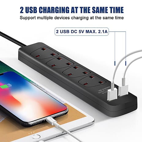 ONE TIME CLOSEOUT - UK Plug Extension Board with 4 Plug support and 2 USB Point support with 3 meter Long cable