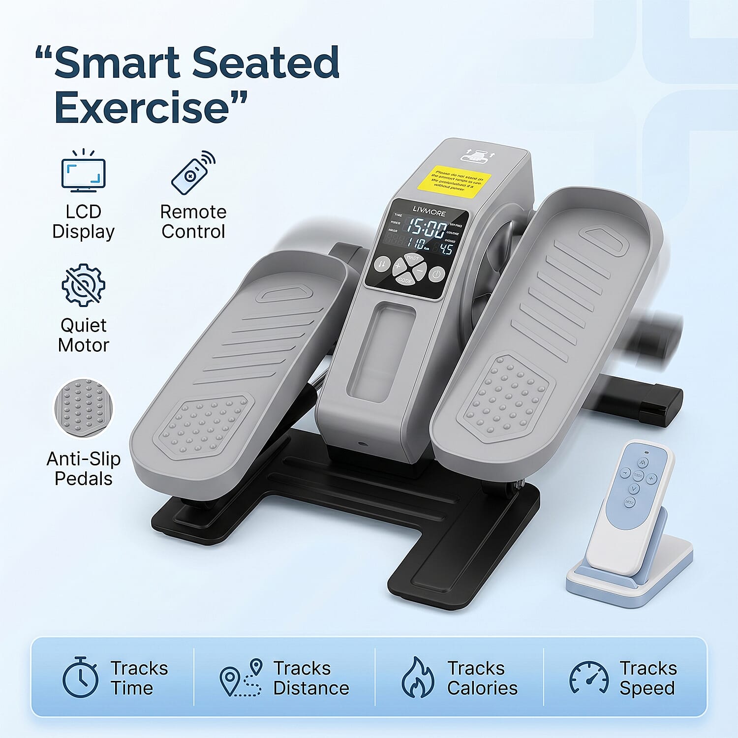 LIVMORE Electric Seated Pedal Stepper with LCD Display & Remote Control, Features LCD display to track speed, distance, counter, time and calories in real time - Light
