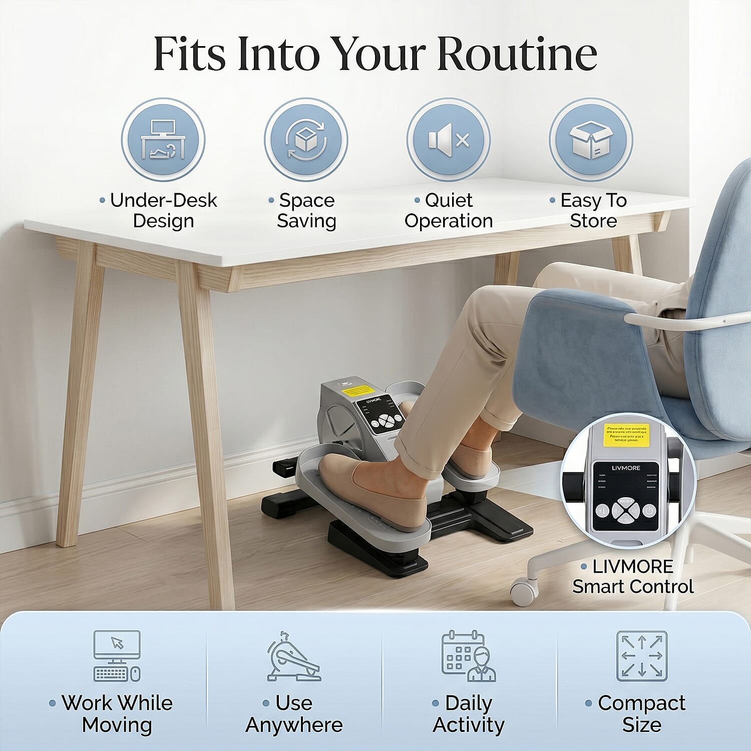 LIVMORE Electric Seated Pedal Stepper with LCD Display & Remote Control, Features LCD display to track speed, distance, counter, time and calories in real time - Light