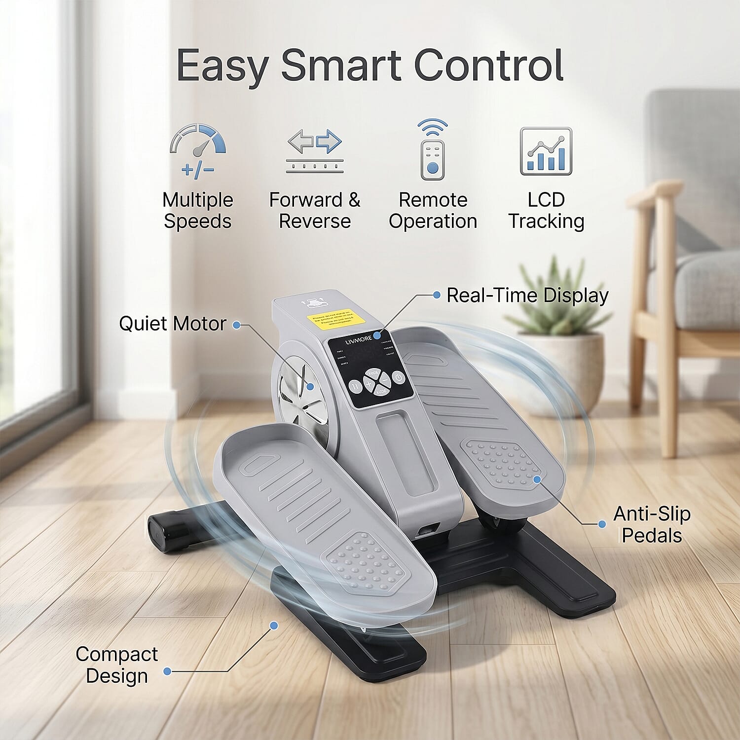 LIVMORE Electric Seated Pedal Stepper with LCD Display & Remote Control, Features LCD display to track speed, distance, counter, time and calories in real time - Light