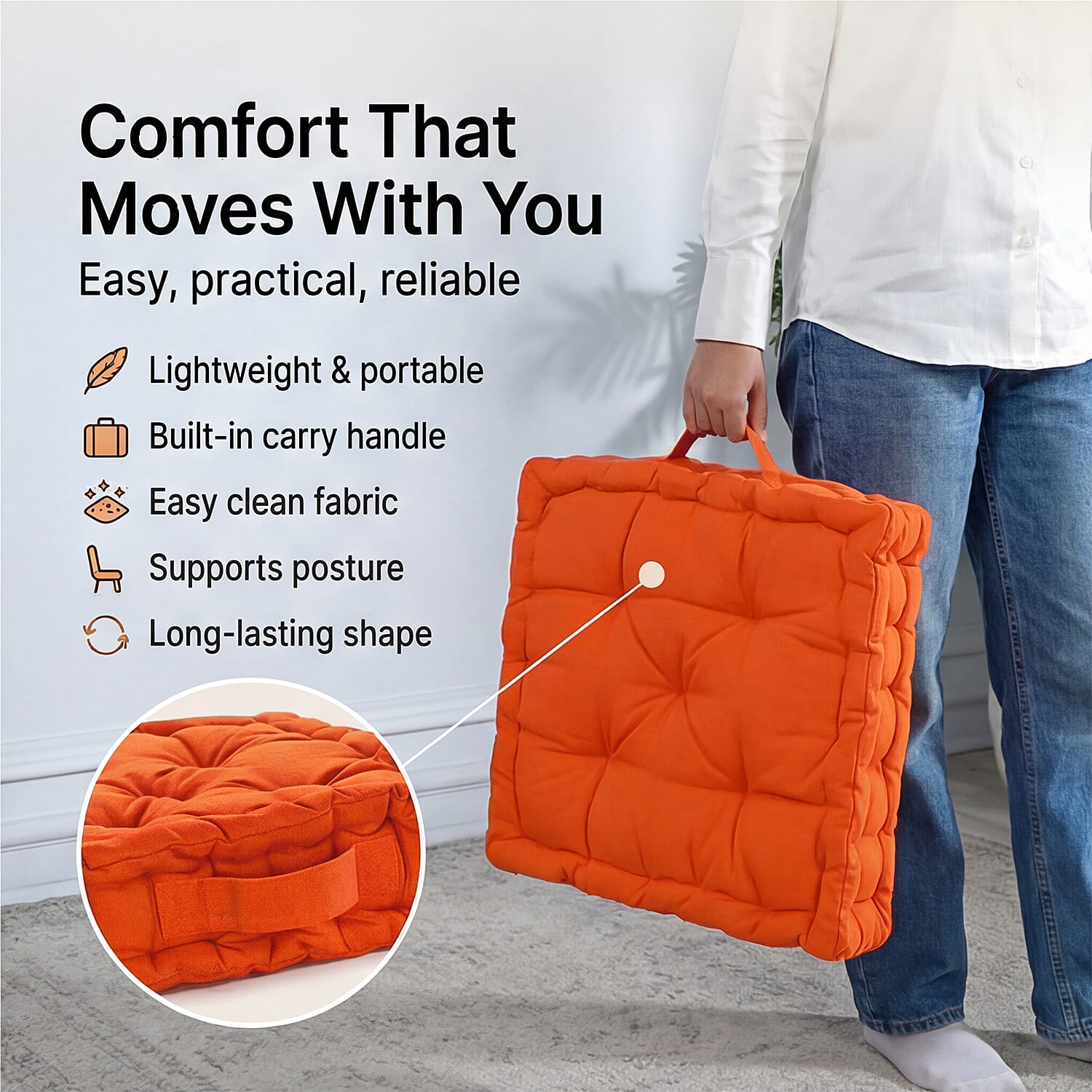 Hush Haven Cotton Solid Cushion Cover (Size 40x8 cm) - Orange
