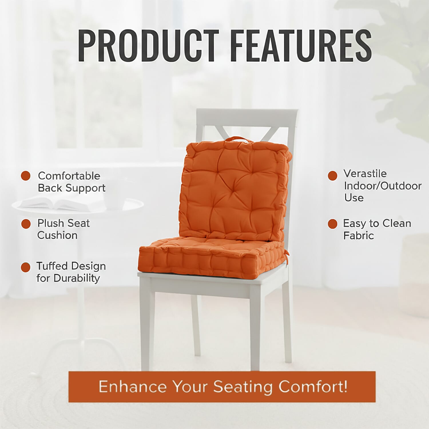 Hush Haven Cotton Solid Cushion Cover (Size 40x8 cm) - Orange